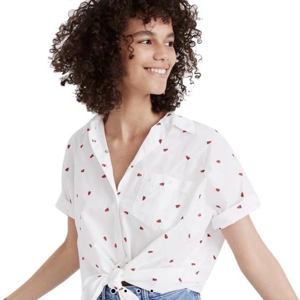 Madewell Strawberry Embroidered Top, Size Small